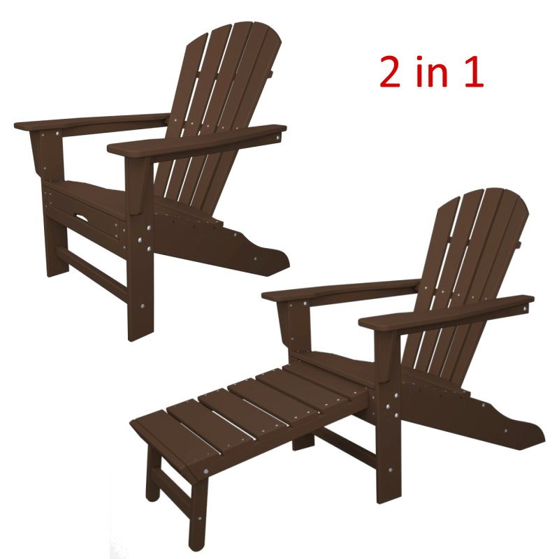  Adirondack Chair w/ Hideaway Ottoman, HDPE plastic lumber, mahogany