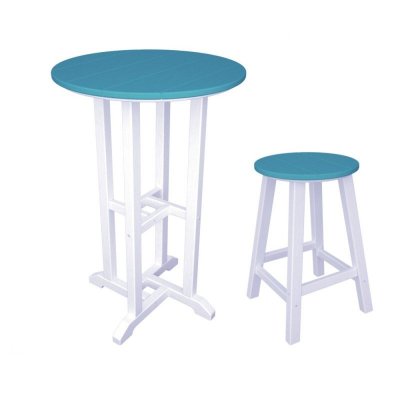Set de Contempo mesa Counter + 4 taburetes, PEAD poly-madera, blanco / aruba