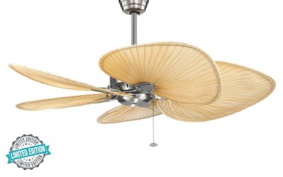 Windpointe Ventilador de techo Mallorca - limited Edition, estao cromado, aspas de palmera natural