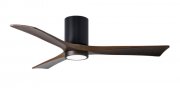 Irene Hugger DC-ceiling fan Ø 132 cm with LED light-kit, black, 3 walnut finish wooden blades