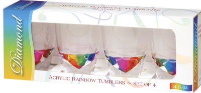 Rainbow Diamond Tumbler (Acrylic) clear 410 ml - Set of 4 (without gift box)